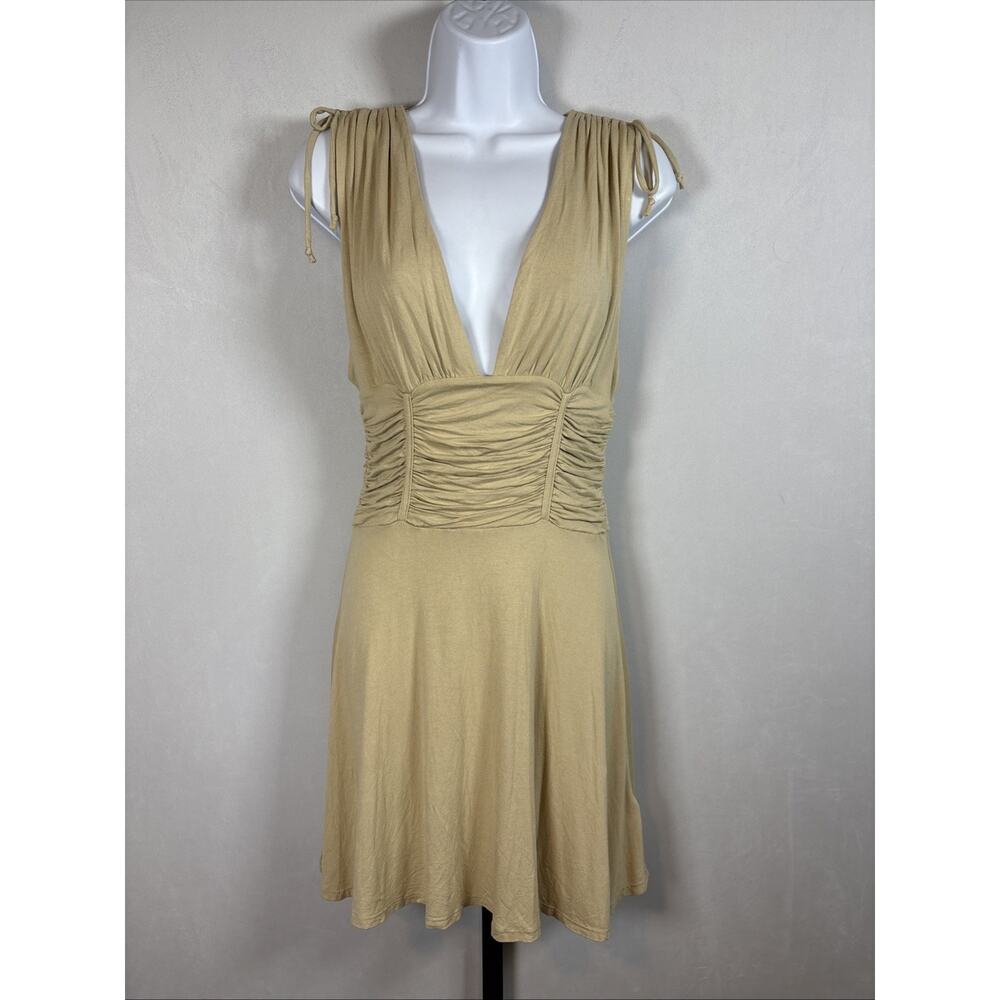 Free People FP Beach Sleeveless Dress Women's Small Dusty Yellow Deep V Ruched - Picture 1 of 10